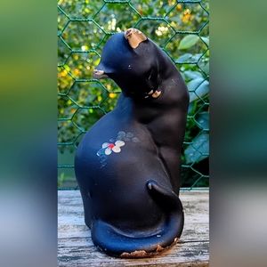 Vintage rustic Chalkware Black Cat